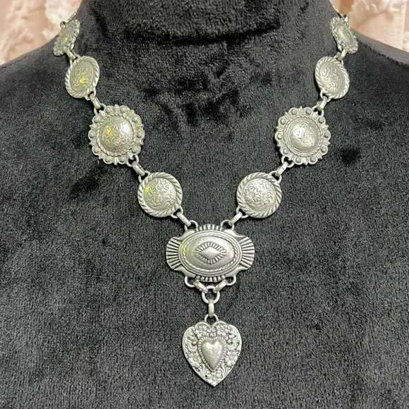 Bohemian Cowgirl Love Concho Silver Heart Pendant Necklace - Picture 1 of 15